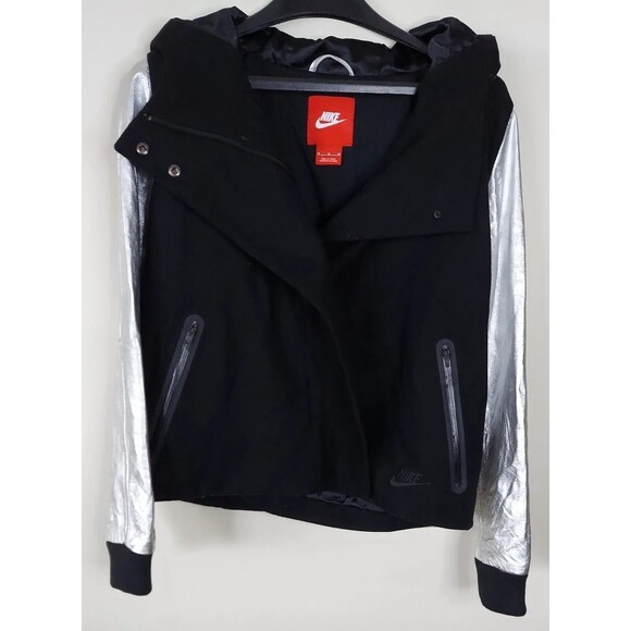 Nike WomenDestroyer Varsity Jacket Wool Leather Coat Black $450 Sz Medium